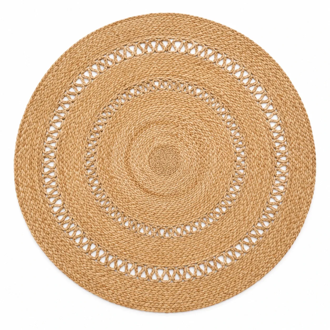 Thảm cói tròn đan tay phong cách Boho